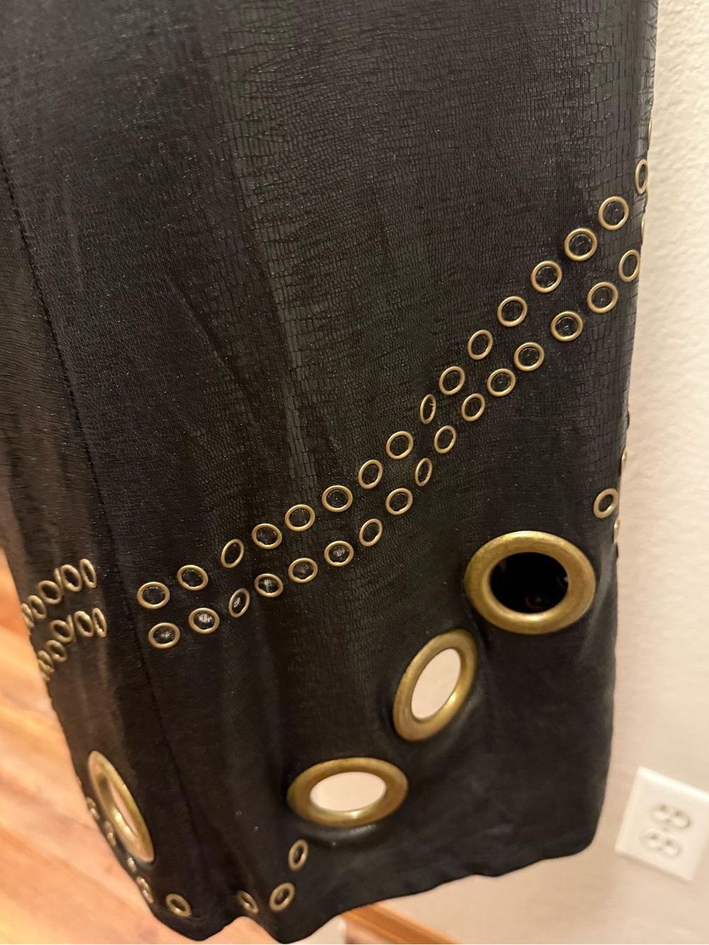 Caribbean Queen Black Mini Dress with Gold Eyelet Accents - Picture 6 of 7